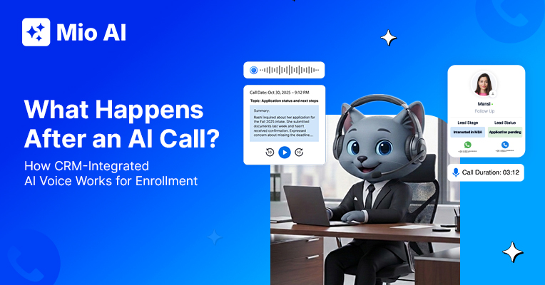 AI calling CRM integration for enrollment showing post-call workflow and lead update